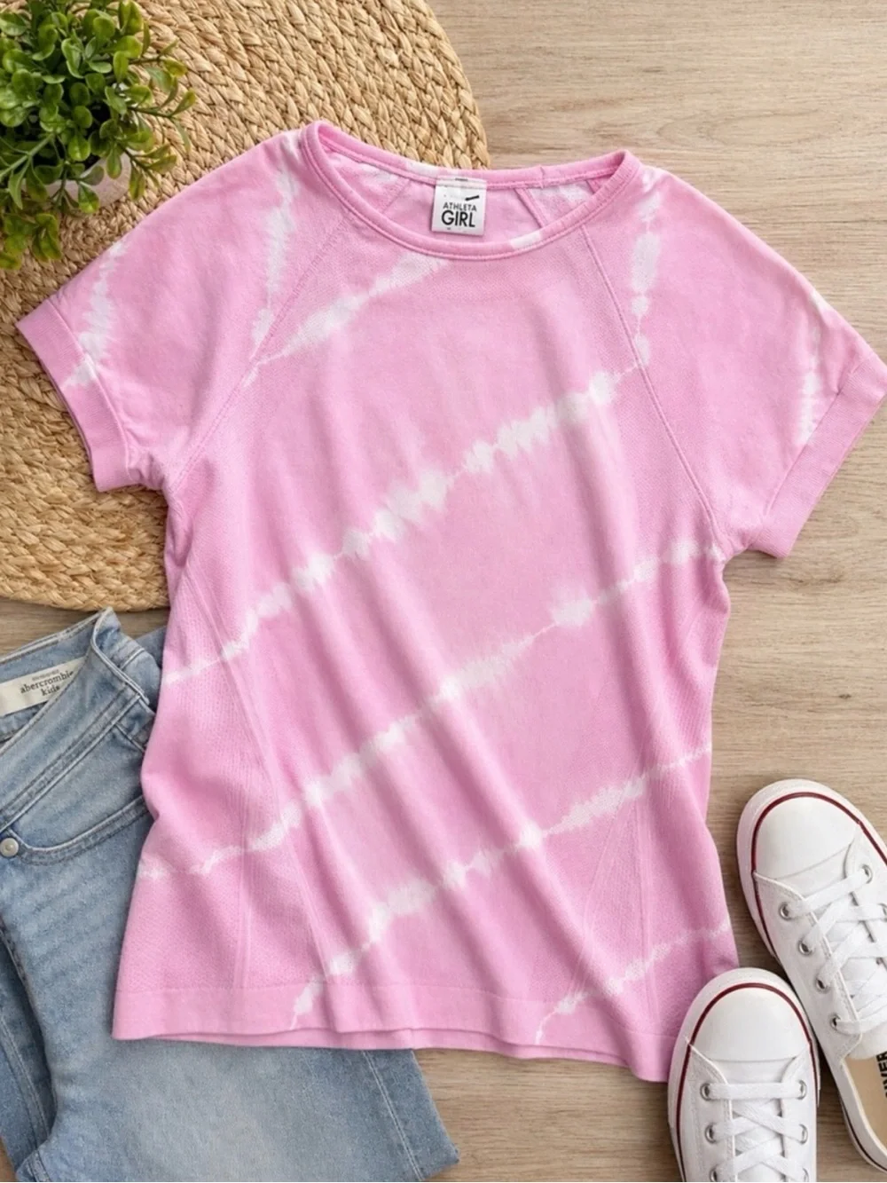 Athleta Girl Outfit Bundle Size L/12 Pink Tie Dye Tee + Confetti Speckle Joggers